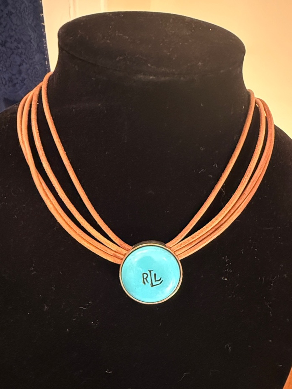 Turquoise Y2K Vintage Ralph Lauren Pendant Multi-Strand Leather Necklace